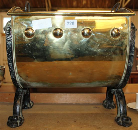 Victorian brass and cast iron coal scuttle